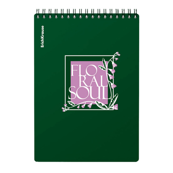 Блокнот А5 80л "Floral Soul" клетка, гребень, пластик.обл., рисунок 63426 Erich Krause