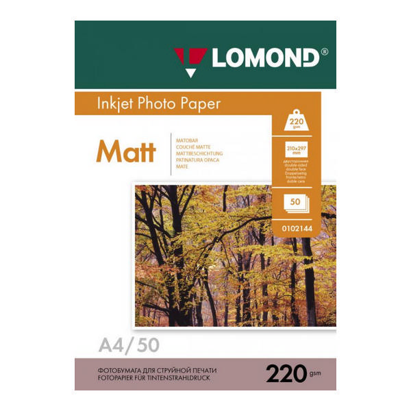 Бумага А4 Lomond для стр.пр. 220г/м2, матовая, двусторонняя 0102144 (50л)