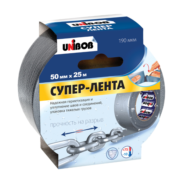 Клейкая лента (скотч) армированная 50мм* 25м, 190мкм, серая, полипропилен 44265 Unibob