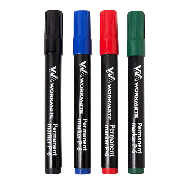 Набор маркеров перм 1,5-3мм, спирт.осн., пулевид, ассорти 4шт, пластик. корп. P-6 15-0943 Workmate