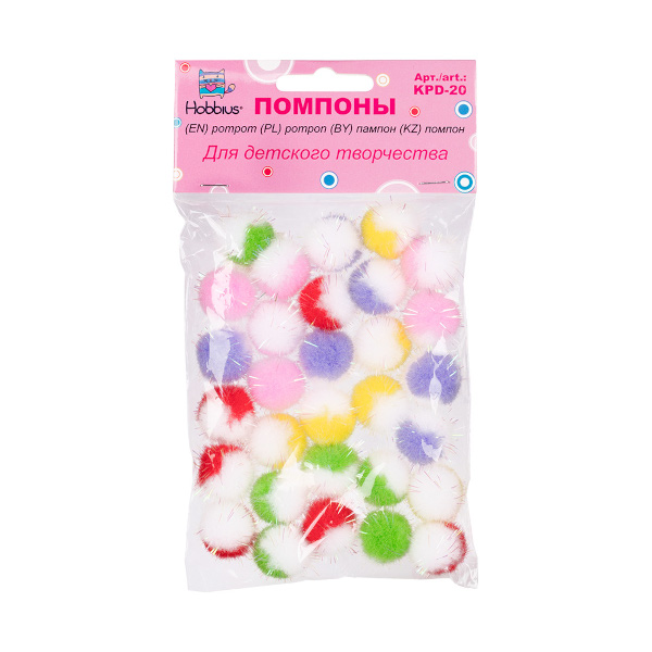 Помпоны 20мм, 30шт, 5цв. KPD-20 Hobbius