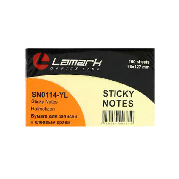 Липкий блок Lamark 76*127мм 100л пастель желтый 114-YL/SN1114-YL