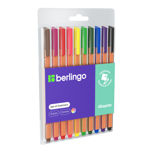 Набор капиллярных ручек "Rapido" 10цв, 0,4мм, 3-гран., пласт. корп. CK_40010 Berlingo