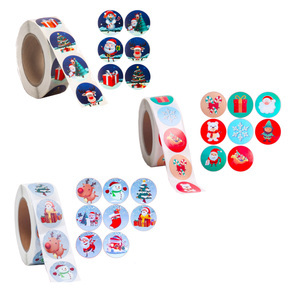 Наклейки бумажные "Новогодние" d-25мм, 500шт, рулон, ассорти 7876885/7876888/9579787 Upak land