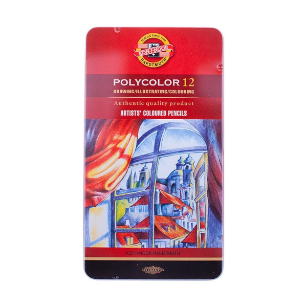 Карандаши акварельные Koh-I-Noor "Polycolor" 12цв, 6-гран., дерево, метал. уп. 3822012002PL