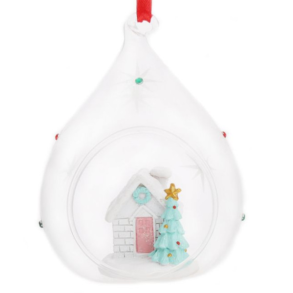 Подвесное украшение из стекла и полирезины "Домик с ёлочкой" 8*11см 78367