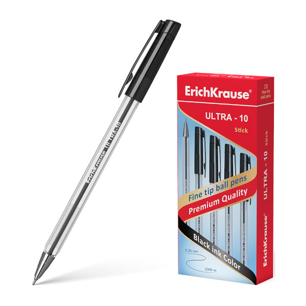 Ручка шар. масл. осн. 0,7мм, черный, игольч., прозрач. корп. "ULTRA L-10" 13874 Erich Krause
