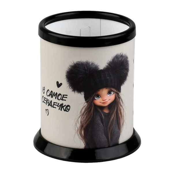 Подставка-стакан для пиш. прин. "Девчонка в шапке" 7,6*7,6*10см, кругл., пластик 73293 Феникс+