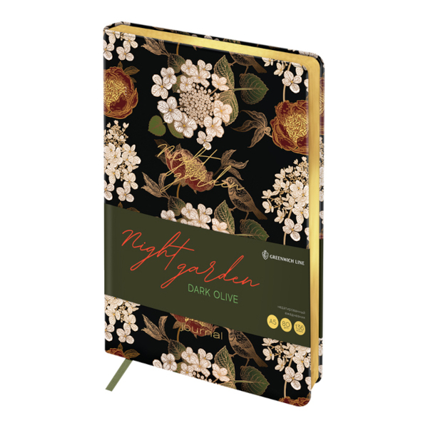 Ежедневник А5 не дат., 136л., Greenwich Line "Night garden. Dark olive" иск.кожа ENA5_44975