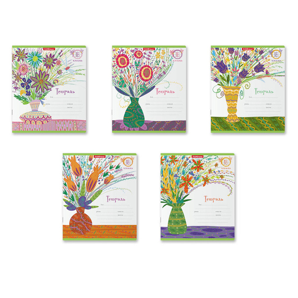 Тетрадь 18л А5+ клетка "Стильный букет" картон, ассорти 58247 Erich Krause