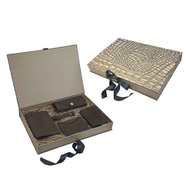 Набор подарочный "Бомонд" 5 предм., натур. кожа, коричневый 252-098-220-2 Imige