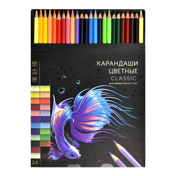 Карандаши Феникс+ "Классик" 24цв, круглые, дерево 64098
