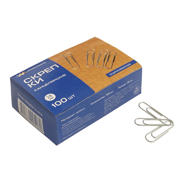 Скрепки 28мм Workmate овальные, оцинкованные, в карт.уп. (100шт) 14-6416