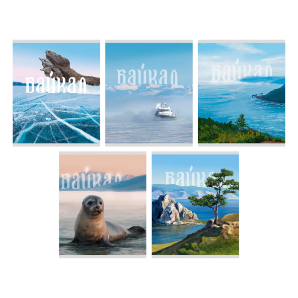 Тетрадь 96л А5 клетка "Байкал" картон, ассорти ТК969160 Listoff