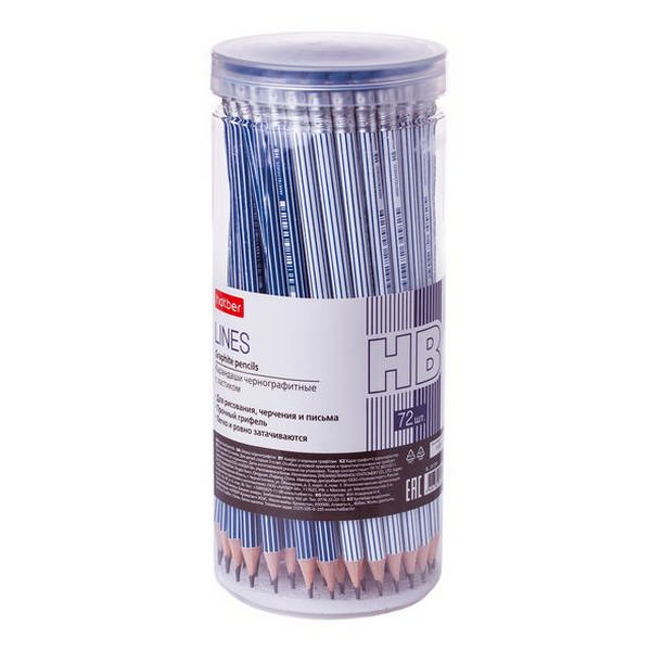 Карандаш ч/гр HB, дерево, круглый, ластик, ассорти "Lines" BL_061955 Hatber