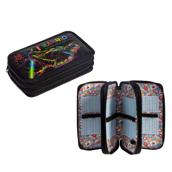 Пенал Hatber "Color Warrior" 3отд., с табл.умножения 19*11см, на молнии NPn_48111