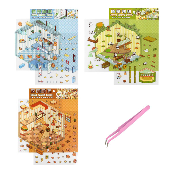 Наклейки-румбокс "Микс-Дизайн 1" 125*150мм, поле-3л, наклейки-6л, пинцет 71504 Феникс+