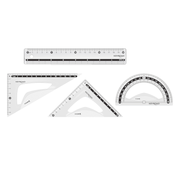 Геометрический набор 4предм.(линейка 20см, угольники 45° и 60°, транспорт.) KR973347 Keyroad
