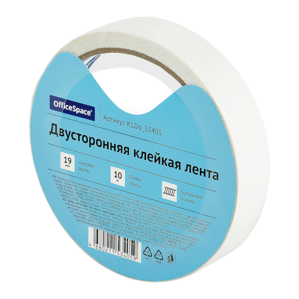 Клейкая лента (скотч) двусторонняя 19мм*10м, 80мкм, прозрачная KLDb_55405 OfficeSpace