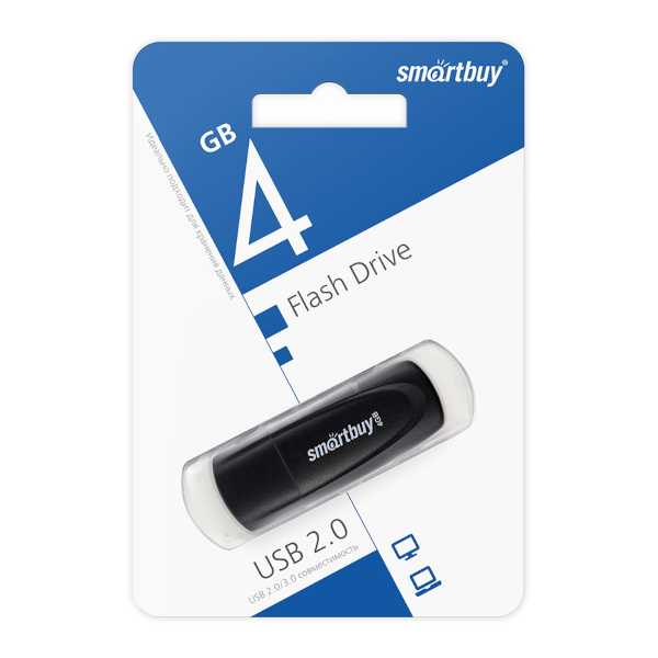 Память Flash Drive 4Gb USB 2.0. Smartbuy Scout чёрный