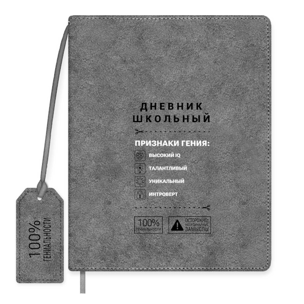 Дневник 1-11 кл. тв. обл. "Признаки гения" иск.кожа, серый 72538 Феникс+