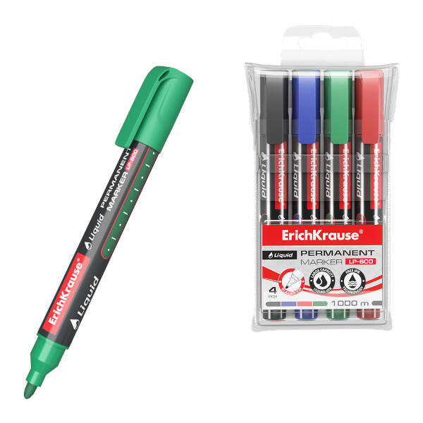 Набор маркеров перм 2,5мм, спир.осн., пулевид, ассорти 4шт, плас.корп LP-600 58361 Erich Krause