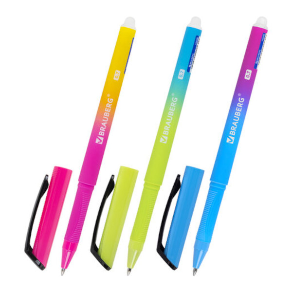 Ручка гелевая стираемая 0,7мм, синий, корп. ассорти "Grade" 144208 Brauberg