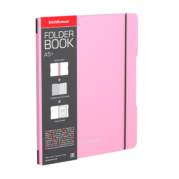 Тетрадь 48л А5+ клетка "FolderBook Pastel" съем. пластик, розовый 51393 Erich Krause