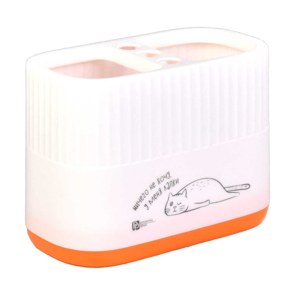 Подставка для пиш. прин. "Кот на белом" 13,8*10*7см, пластик, белый/оранж. 62680 Феникс+