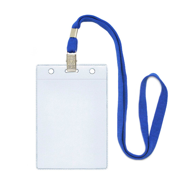 Бейдж 87*120мм вертикал., зажим/шнурок синий, пластик, прозрач. 1065.ВК-101 ДПС (1шт)