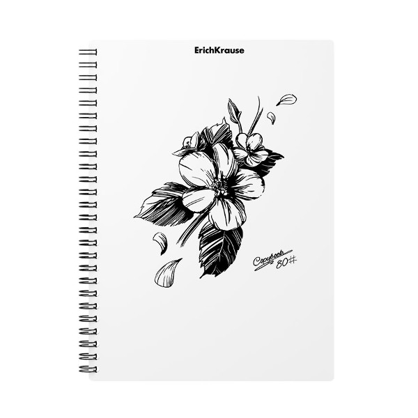 Тетрадь 80л А5 клетка/гребень "Blossom Black and White" пластик, рисунок 54118 Erich Krause
