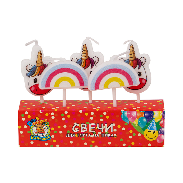 Свечи для торта на пиках "Яркий единорог и радуга" (1уп*5шт) ассорти С-6245 Миленд