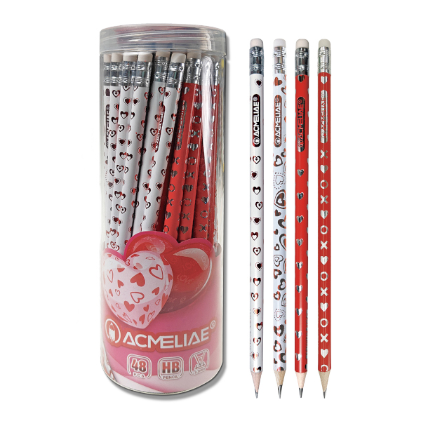 Карандаш ч/гр HB, дерево, круглый, ластик, ассорти "Сердца" вкладыш 43216/43205 ACMELIAE
