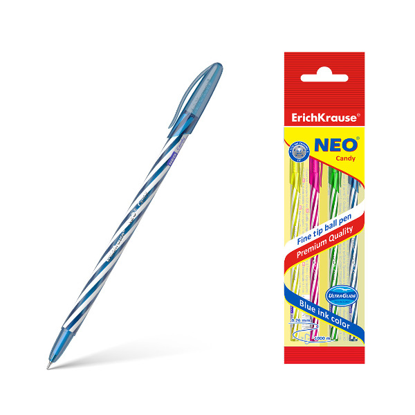 Ручка шар Erich Krause "Neo.Candy" синий, корпус ассорти 0,7мм (1уп*4шт) ЕК47508