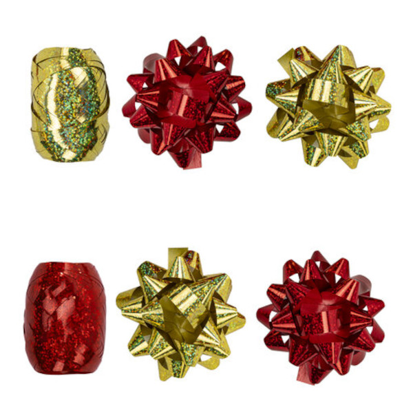 Набор для оформления подарков "Золото и красный" (4банта, 2ленты) 591849 Золотая сказка