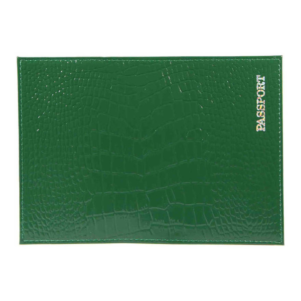 Обложка д/паспорта "PASSPORT" нат.кожа, тисн.серебро, зеленый 1,01гр-КРОКОДИЛ-206 Imige