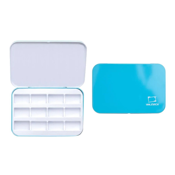 Пенал для акварели на 12 кювет, металл, голубой 195274 Малевичъ