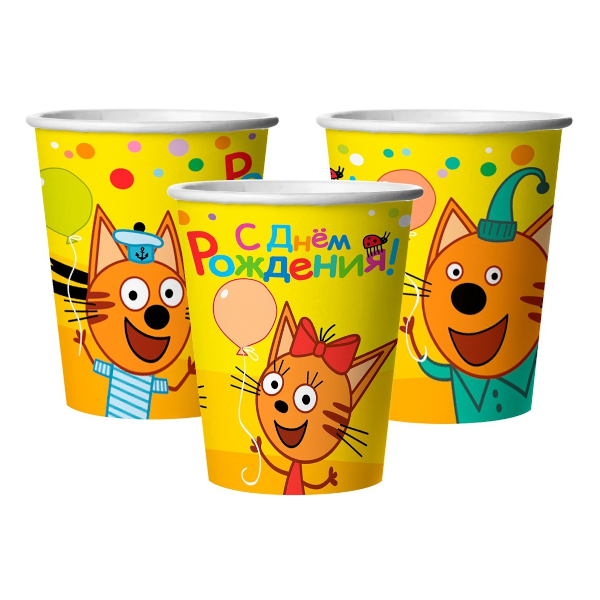 Стакан бумажный 250мл "Три Кота. Веселый День Рождения" (1уп*6шт) 6014987 Дон Баллон
