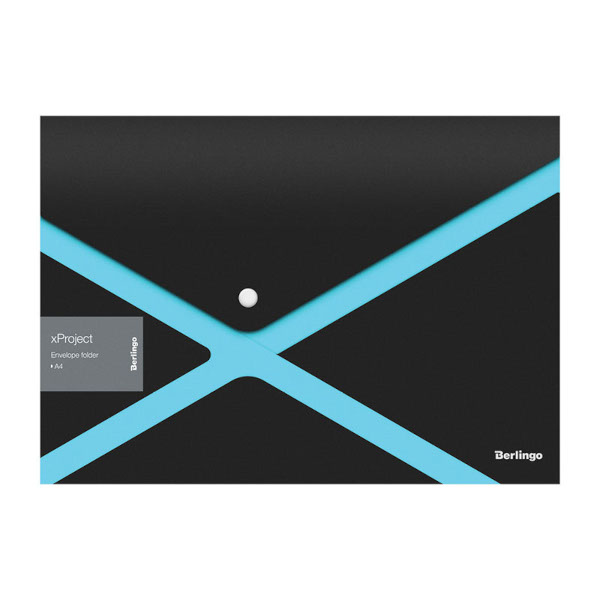 Папка-конверт на кнопке А4, 1отд., 300мкм, черный/голубой "xProject" EFb_A4231 Berlingo