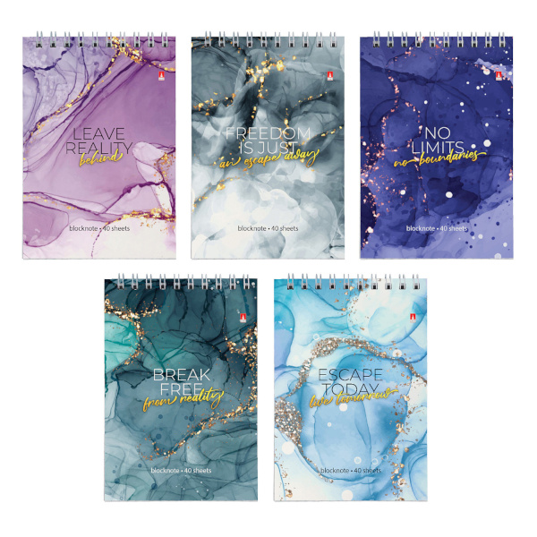 Блокнот А6 40л "Мрамор" клетка, гребень, мягк.обл., картон, ассорти 3-40-762 Bruno Visconti