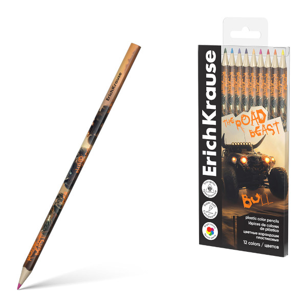 Карандаши 12цв, пластик, 3-гран. "Road Beast" ПЭТ-бокс 62932 Erich Krause