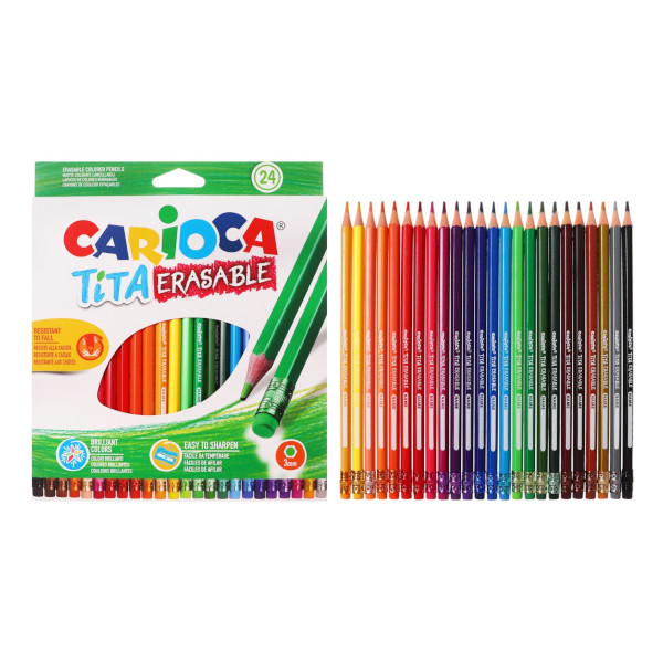 Карандаши Carioca "Tita Erasable" 24цв, 6-гран., пластик, карт.уп./европодвес 42938