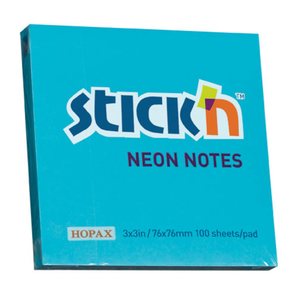 Липкий блок Stick`n "Neon" 76*76мм, 100л., голубой 21209